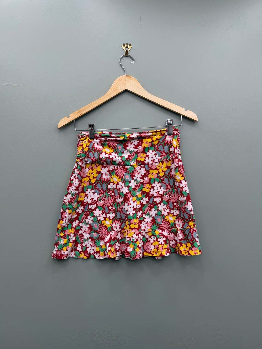 Toad&Co Floral Mini Skirt XS Foldover Waist Ruffle Hem Boho Y2K